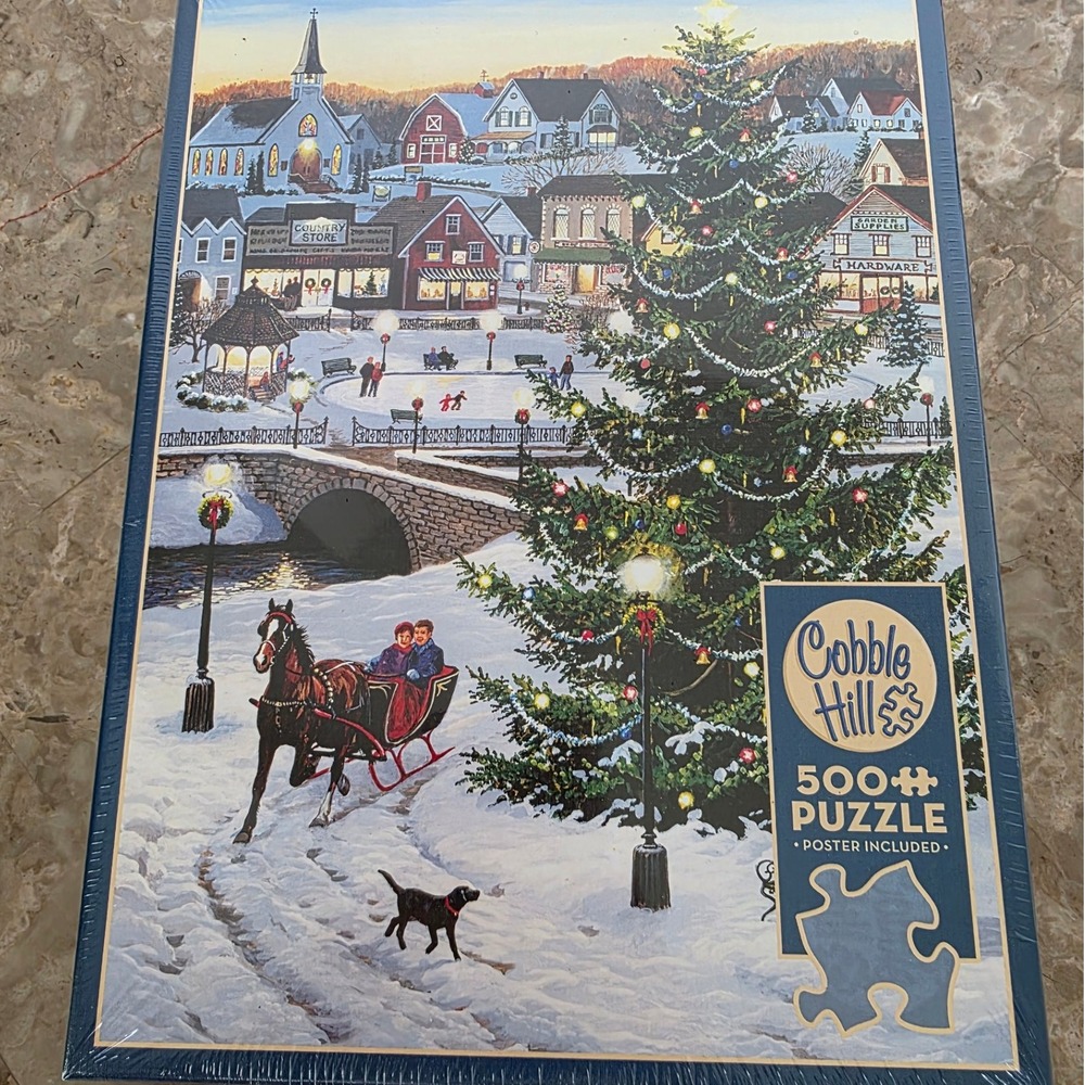 Cobble Hill Village Tree 500‎ Piece Jigsaw Puzzle with Poster Included New